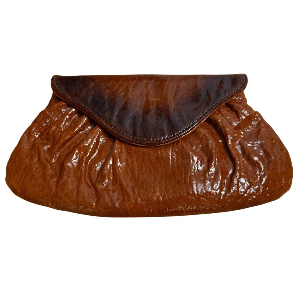 Lauren Merkin Brown Pleated Leather Clutch Handmade